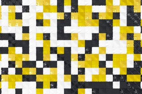 Pattern of black, white and yellow cubes with deformed surfaces 스톡 일러스트
