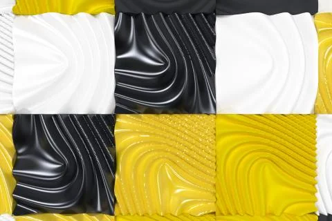 Pattern of black, white and yellow cubes with deformed surfaces 스톡 일러스트