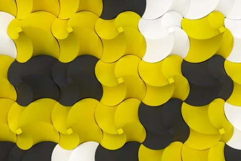 Pattern of black, white and yellow twisted pyramid shapes Stock Illustration