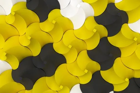 Pattern of black, white and yellow twisted pyramid shapes Stock Illustration