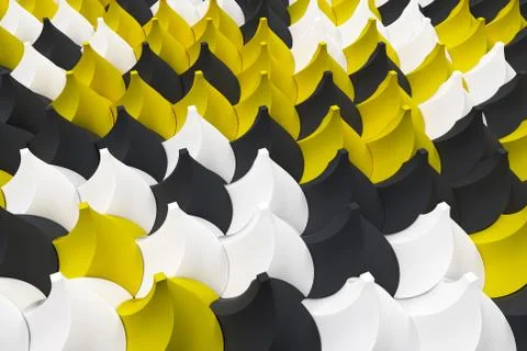 Pattern of black, white and yellow twisted pyramid shapes Stock Illustration