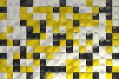Pattern of black, white and yellow pyramid shapes Stock Illustration