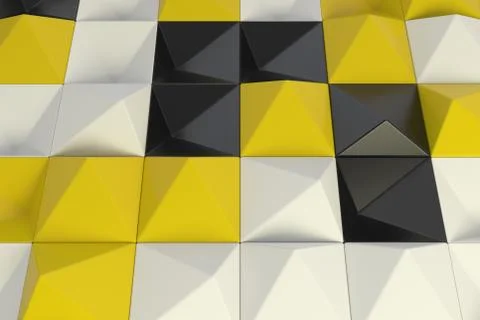 Pattern of black, white and yellow pyramid shapes Stock Illustration