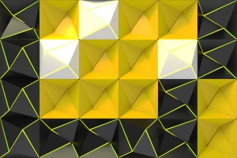 Pattern of black, white and yellow pyramid shapes Stock Illustration