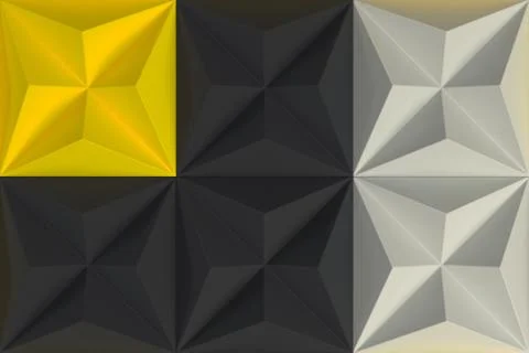 Pattern of black, white and yellow pyramid shapes Stock Illustration