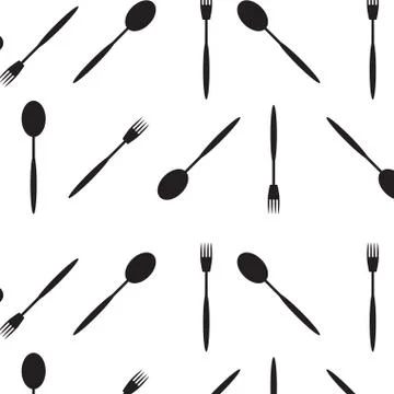 Pattern black white spoon and fork Stock Illustration