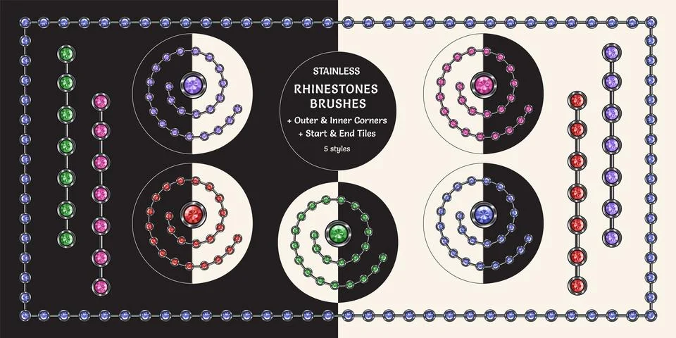 Pattern blackened silver brushes with rhinestones Stock Illustration