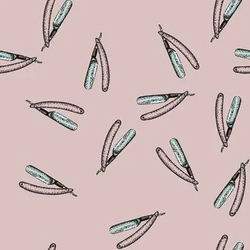 Pattern blade barber straight razor sketch hand drawn Stock Illustration