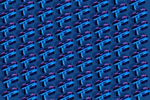 Pattern with blaster game controllers and headphones with microphone. Stock Photos