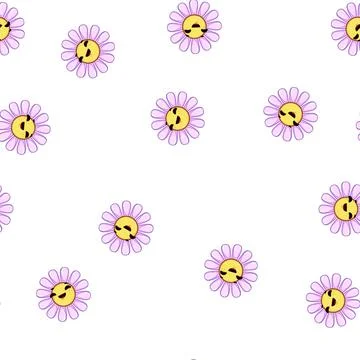Pattern bloom flower face cartoon vector Stock Illustration