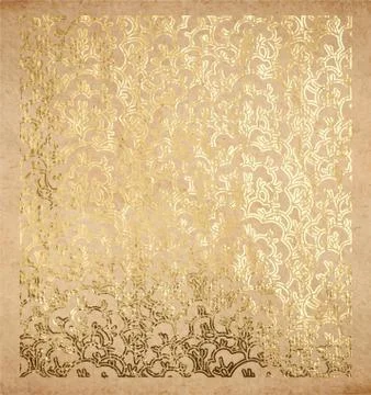 Pattern of blooming sakura tree in real golden paint Stock Illustration