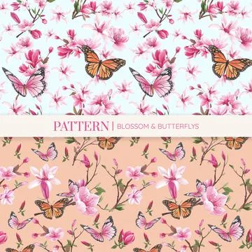 Pattern with blossom bird concept design watercolor illustration Stock Illustration