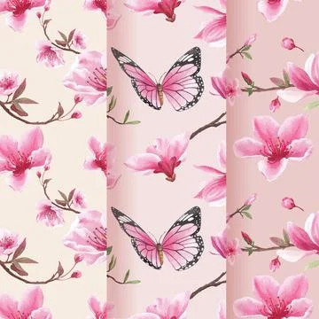 Pattern with blossom bird concept design watercolor illustration Stock Illustration