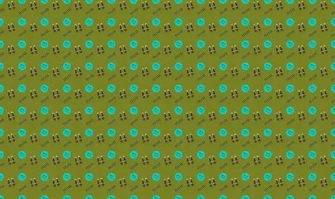 Pattern of blue and green buttons and gears on brown background Stock Illustration
