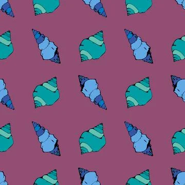 A pattern of blue and green shells on a pink background Stock Illustration