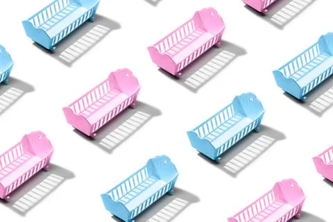 Pattern of blue and pink Baby crib isolated on white background. Male or female Stock Photos