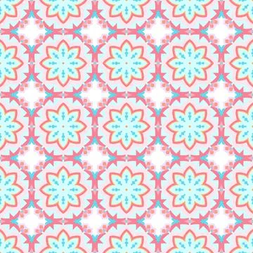 A pattern of blue and pink squares and stars on white Stock Illustration