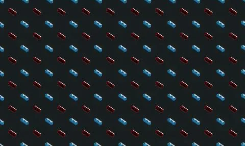 Pattern of blue and red police cars on dark background Stock Illustration