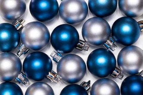 Pattern of blue and silver New Year and Cristmas balls Stock Photos