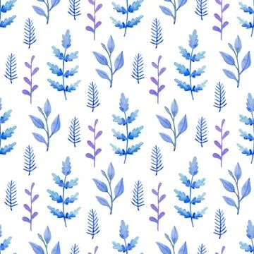 Pattern with blue and violet plants. Stock Illustration