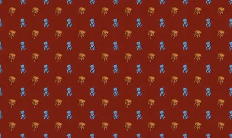 Pattern of blue and yellow chairs on red background Stock Illustration