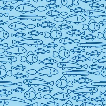 Pattern on a blue background with fish Stock Illustration