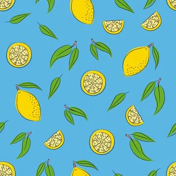 Pattern on a blue background with lemon and lemon slices. Stock Illustration