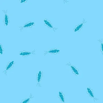 Pattern blue bacterium showing flagella and internal structures, representing Stock Illustration