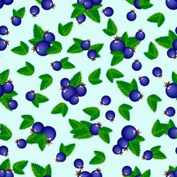 Pattern of blue berries with green leaves Stock Illustration