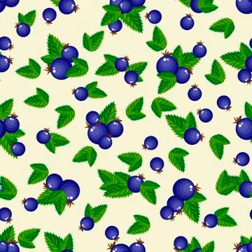 Pattern of blue berries with green leaves Stock Illustration