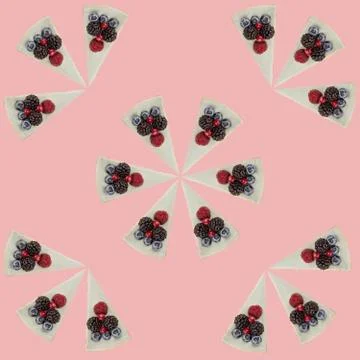 Pattern of blue cheesecakes with berries Stock Photos