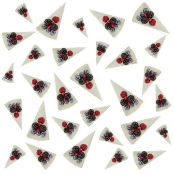 Pattern of blue cheesecakes with berries Stock Photos