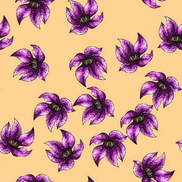 Pattern blue clematis sketch hand drawn Illustrazione stock