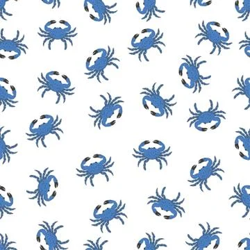 Pattern with blue crabs Stock Illustration