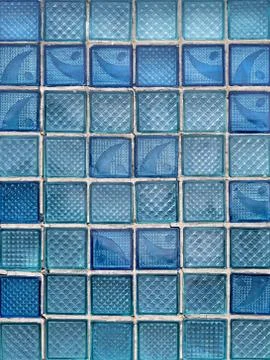 Pattern of Blue Decorative Glass Blocks as Window Stock Photos