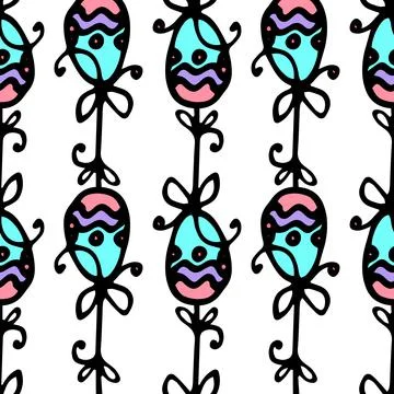 A pattern of a blue Easter egg on a ribbon. seamless pattern of a hand-drawn Illustrazione stock