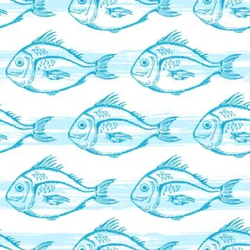 Pattern with blue fish Stock Illustration
