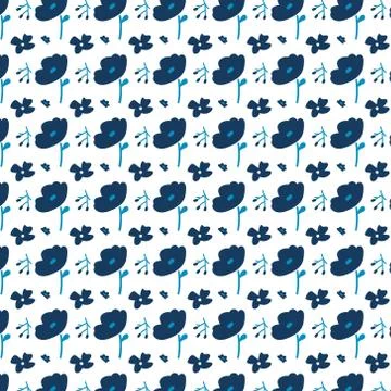 Pattern with blue flowers on a white background. Stock Illustration