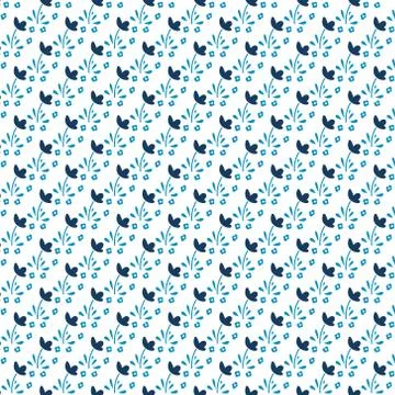 Pattern with blue flowers on a white background. Stock Illustration