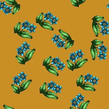 Pattern blue forget me not sketch hand drawn イラスト素材