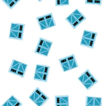 Pattern blue garage door with decorative planks and windows Ilustración de archivo