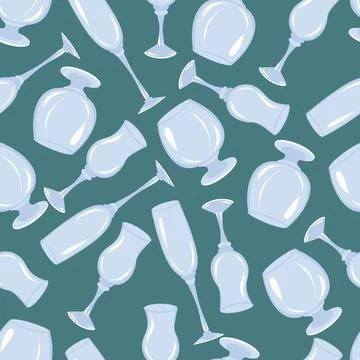 Pattern, blue glasses and wine glasses on dark blue background, isolated obje Stock Illustration