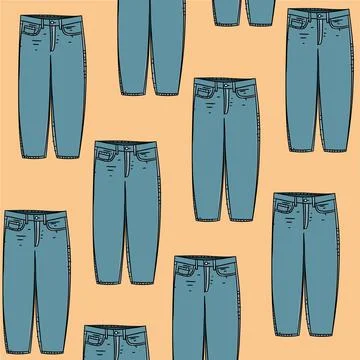 Pattern of blue jeans long pants on yellow background. Fashion pattern Stock Illustration