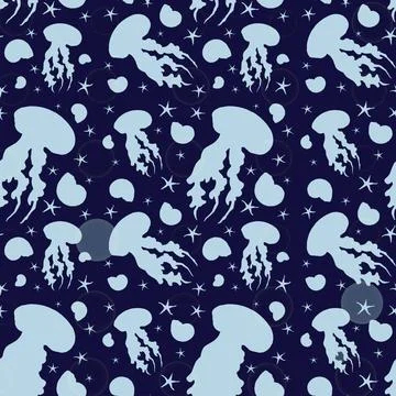 Pattern with blue jellyfishes shadows. Stock Illustration