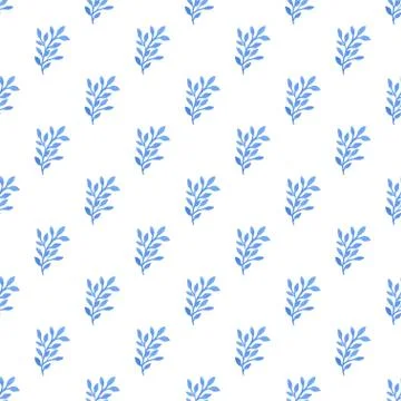Pattern with blue leaves on a white background Stock Illustration