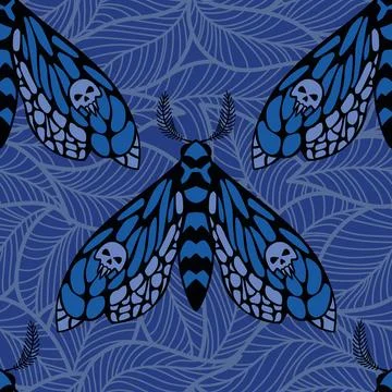 Pattern with blue night butterflies Stock Illustration