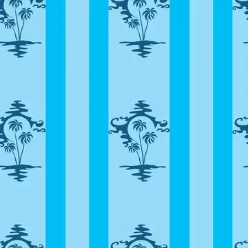 Pattern, blue palms on the island on a blue background, vector illustration, Illustrazione stock