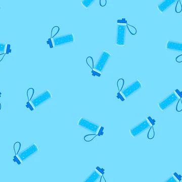 Pattern blue reusable water bottle holding sparkling blue liquid, featuring a Stock Illustration