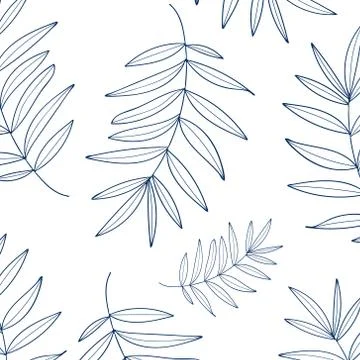 Pattern with blue tropical leaves white background. Stock Illustration