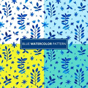 Pattern Blue vector seamless design with leaves. Doodle illustration of leaves Stock Illustration
